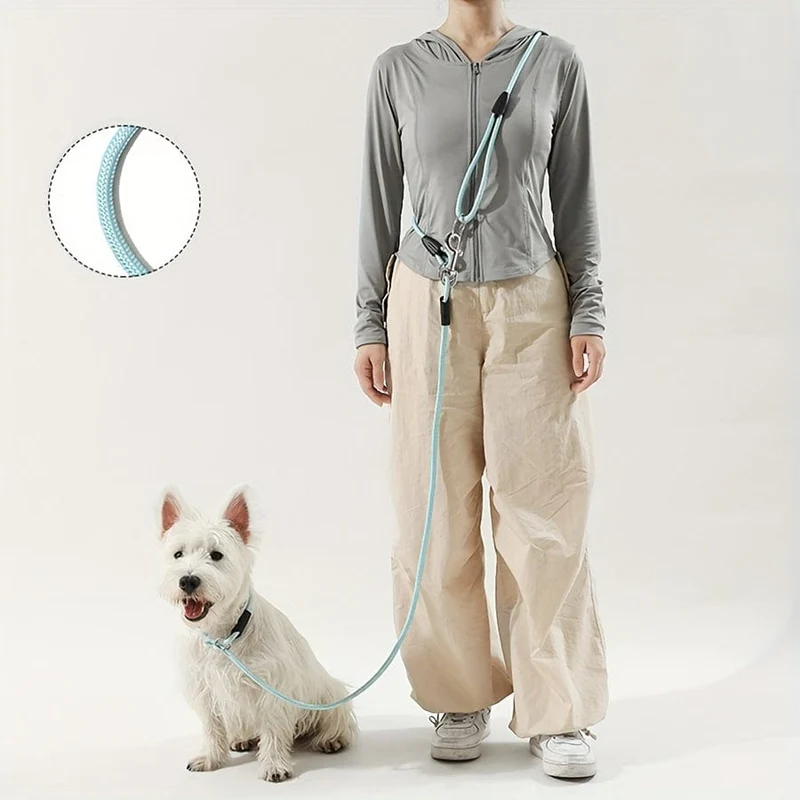 Laisse réglable pour chien mains libres avec corde tressée et mousqueton métallique