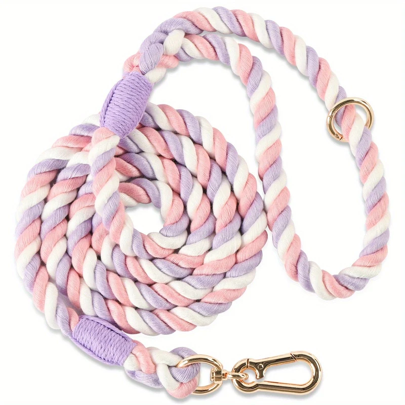 Laisse tressée multicolore pour chien – 1,52 m avec mousqueton rotatif 360°