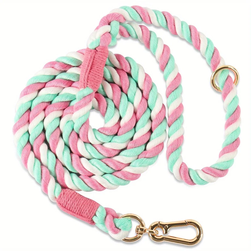 Laisse tressée multicolore pour chien – 1,52 m avec mousqueton rotatif 360°