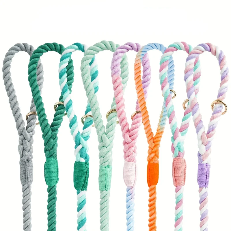 Laisse tressée multicolore pour chien – 1,52 m avec mousqueton rotatif 360°