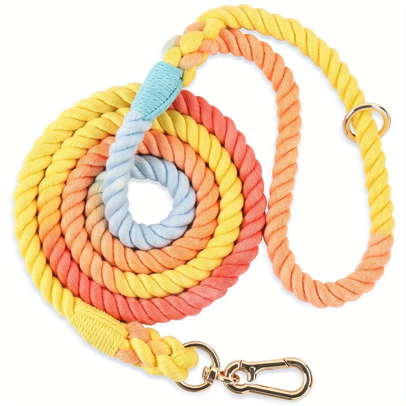 Laisse tressée multicolore pour chien – 1,52 m avec mousqueton rotatif 360°