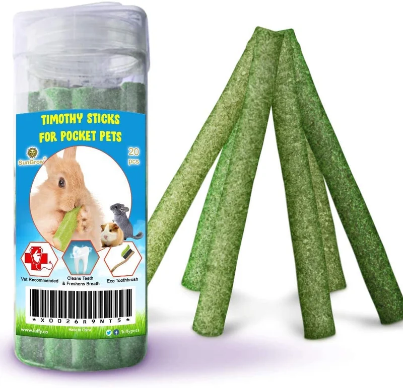 Meric Timothy Sticks, varillas en polvo de hierba timoteo de alta fibra, promueve la higiene dental y apoya la salud digestiva, 20 unidades.