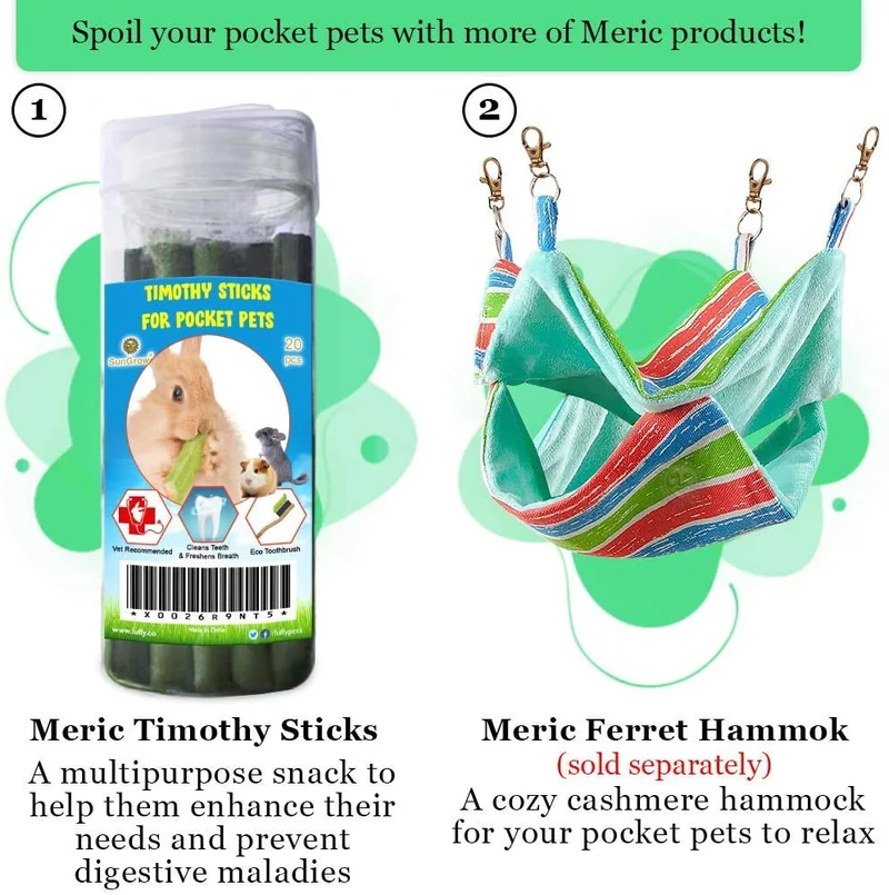 Meric Timothy Sticks, varillas en polvo de hierba timoteo de alta fibra, promueve la higiene dental y apoya la salud digestiva, 20 unidades.