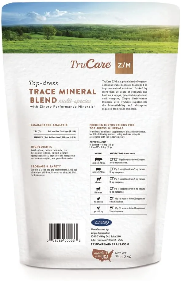trucare Z/M parte superior-dress Trace mezcla de minerales para multi-species: Cerdos, oveja, Llamas, conejos, Aves de corral (Zinc, Manganeso)
