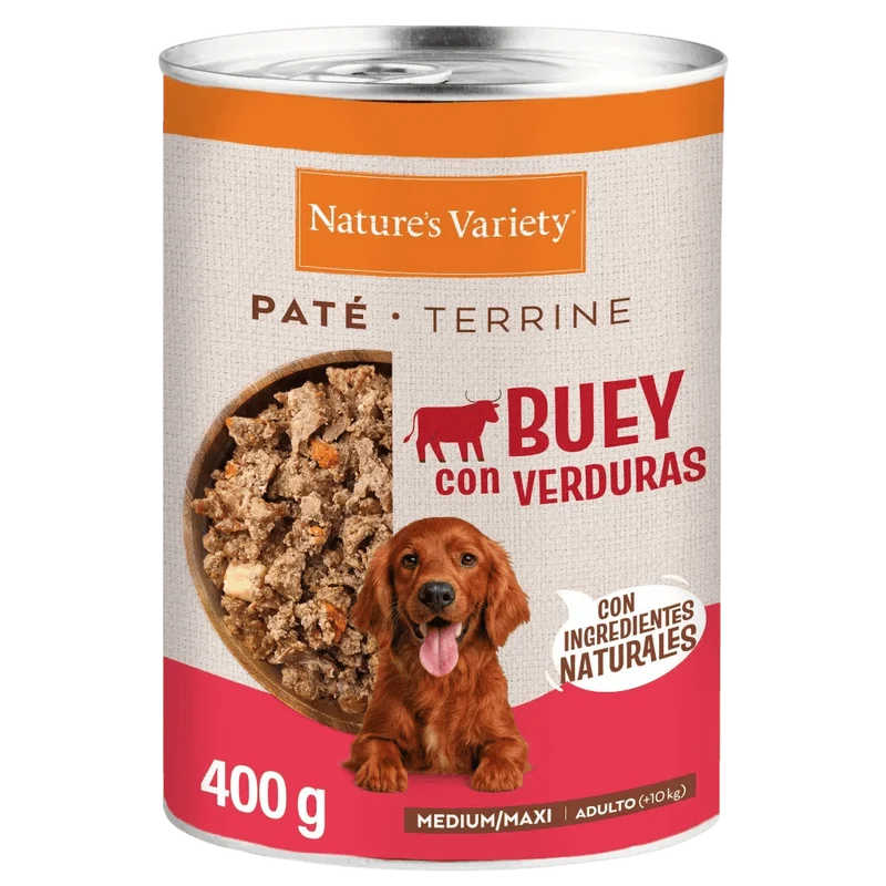Nature's Variety Paté de Buey con Verduras Lata Húmeda para Perros Med/Maxi