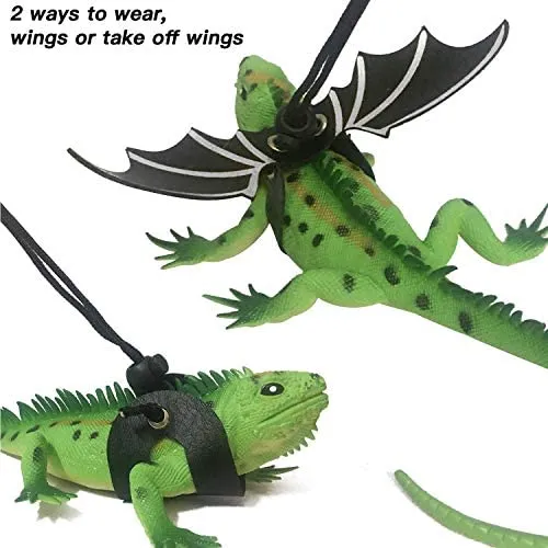 KUDES - Arnés ajustable de piel de dragón (paquete de 3 unidades, S/M/L) con alas frescas para lagarto reptiles, anfibios y otros animales pequeños