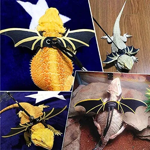 KUDES - Arnés ajustable de piel de dragón (paquete de 3 unidades, S/M/L) con alas frescas para lagarto reptiles, anfibios y otros animales pequeños