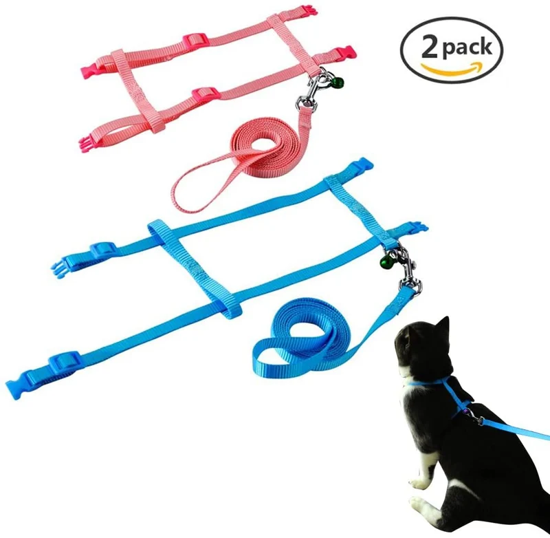 PERSUPER - 2 Pack de arnés de conejo para mascotas para nailon suave, corredores, corredores, arnés de correr con campana segura para conejo, gato, gato, hurón, cachorro y otros animales pequeños