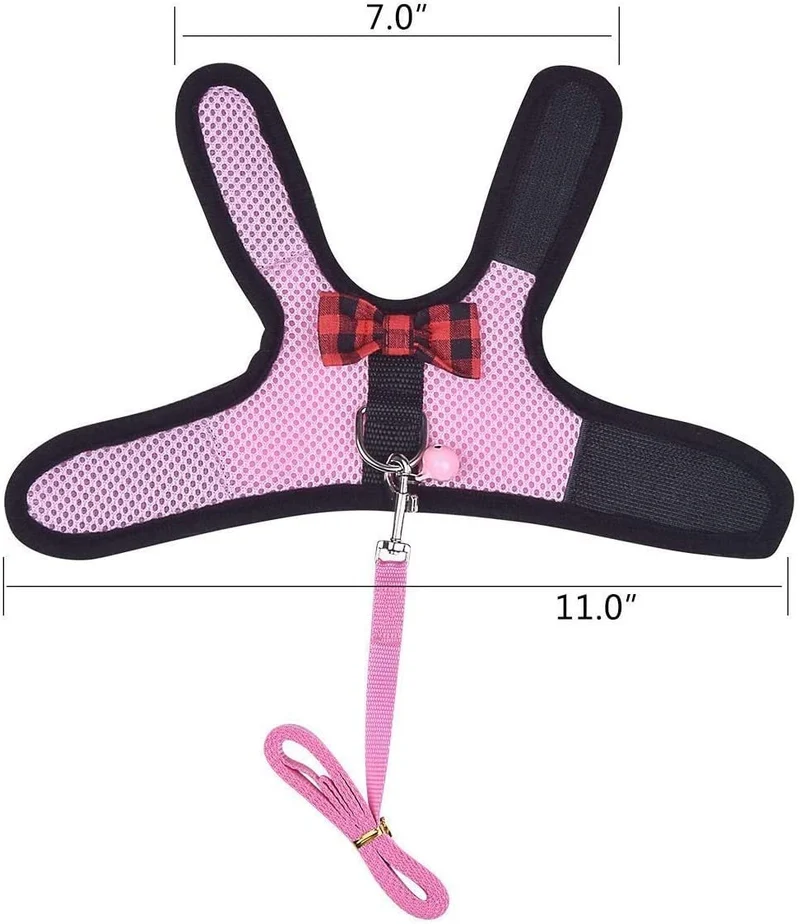 Small Pet Ferret Harness Lessh with Safe Bell, No Pull Comfort Padded Vest Durable Nylon Guinea Pig Harness and Leash Set Adjustable All Season for Rats, Iguana, Hamster, Bearded Dragon and Small Dog