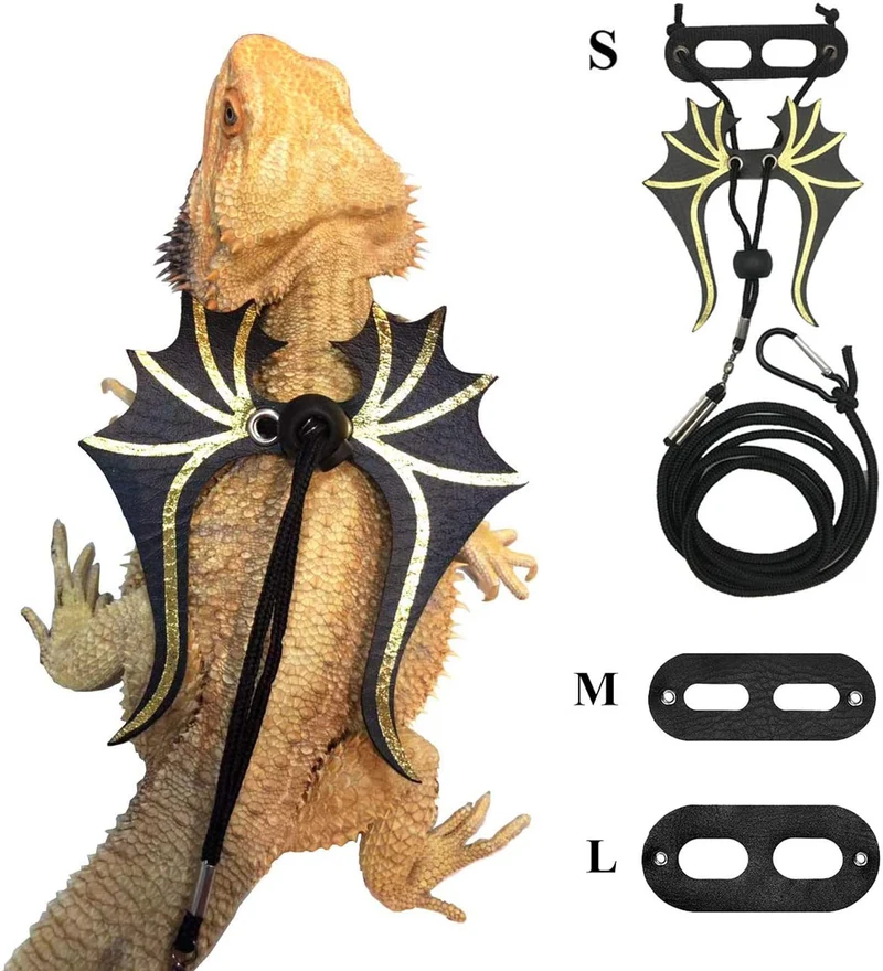 Bearded Dragon Lizard Arnés de correa – Paquete de 3 tamaños de dinosaurio ala Lizard arnés correa para dragón Bearded Lizard Reptiles