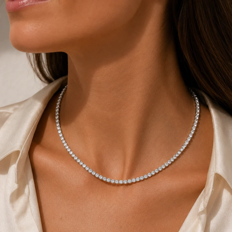 Collar Rivière con Diamante de Laboratorio en Oro Blanco 9k