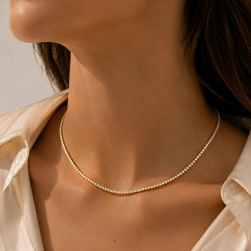 Collar Rivière con Diamante de Laboratorio en Oro 9k