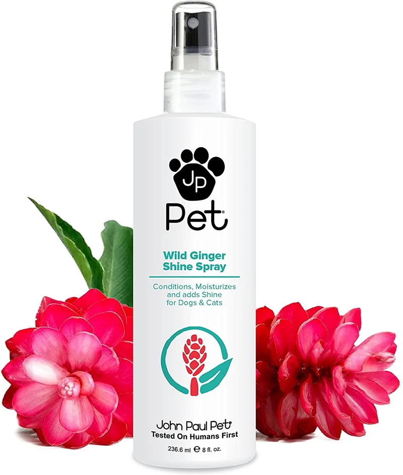 John Paul Pet Wild Ginger Shine Spray para perros y gatos, calma las condiciones hidrata y revitaliza el brillo, no en aerosol, 8 onzas