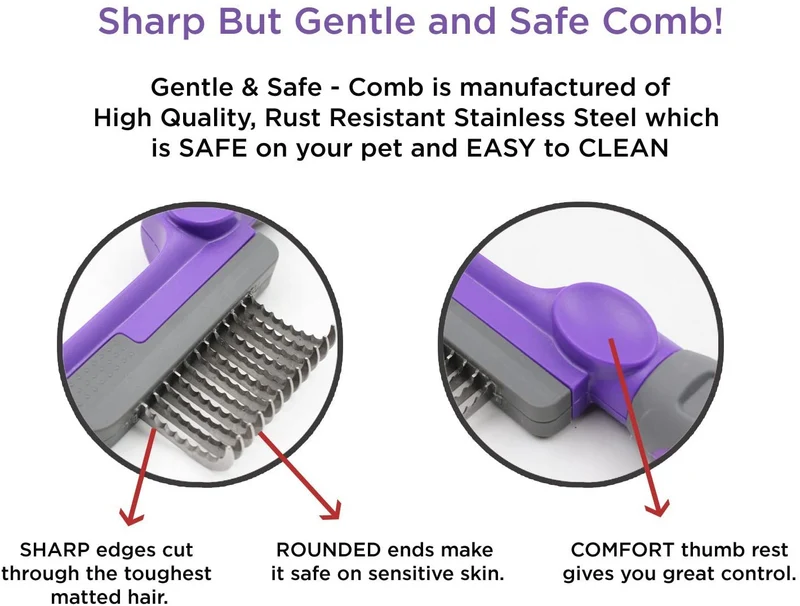 Blade Dematting Comb de seguridad hertzko – Ronda Hojas largas con bordes redondeados – Ideal para cortar y quitar Dead, Matted o Knotted pelo