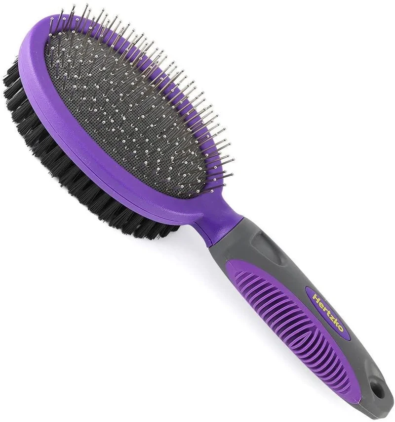 Hertzko – Brocha de cerdas y alfileres de doble cara para perros y gatos con pelo largo o corto – cerdas densas que eliminan el pelo suelto de la capa superior y peine de pines que elimina los enredos y la capa inferior muerta