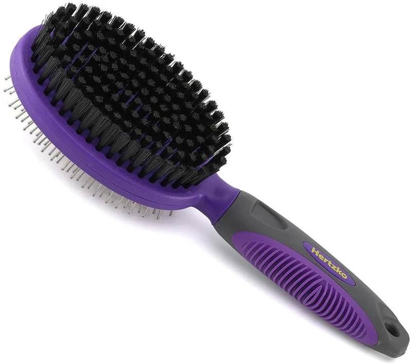 Hertzko – Brocha de cerdas y alfileres de doble cara para perros y gatos con pelo largo o corto – cerdas densas que eliminan el pelo suelto de la capa superior y peine de pines que elimina los enredos y la capa inferior muerta
