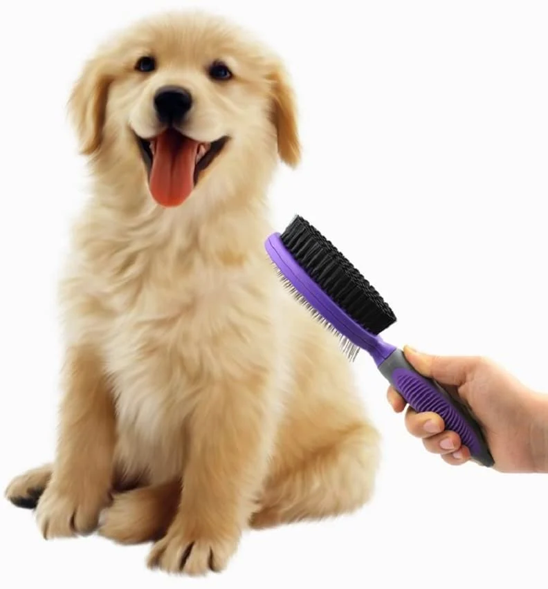 Hertzko – Brocha de cerdas y alfileres de doble cara para perros y gatos con pelo largo o corto – cerdas densas que eliminan el pelo suelto de la capa superior y peine de pines que elimina los enredos y la capa inferior muerta