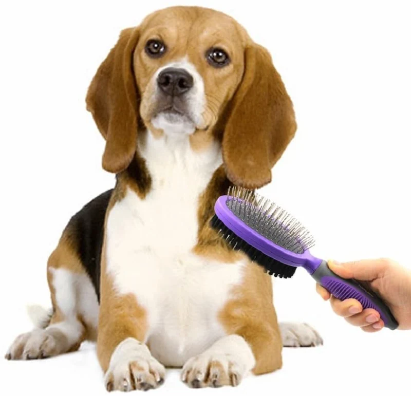 Hertzko – Brocha de cerdas y alfileres de doble cara para perros y gatos con pelo largo o corto – cerdas densas que eliminan el pelo suelto de la capa superior y peine de pines que elimina los enredos y la capa inferior muerta