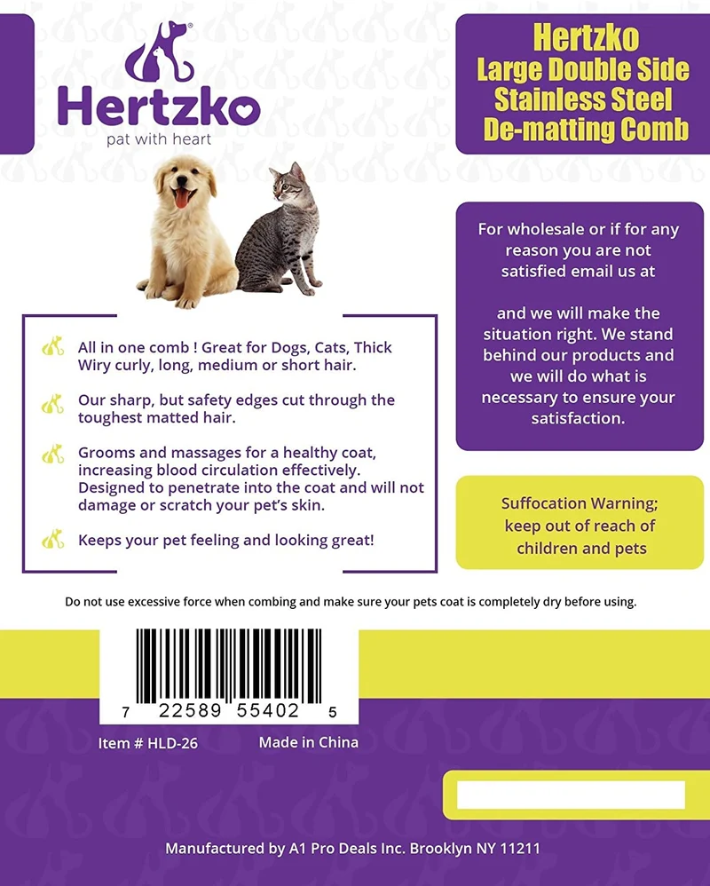 Hertzko – Brocha de cerdas y alfileres de doble cara para perros y gatos con pelo largo o corto – cerdas densas que eliminan el pelo suelto de la capa superior y peine de pines que elimina los enredos y la capa inferior muerta