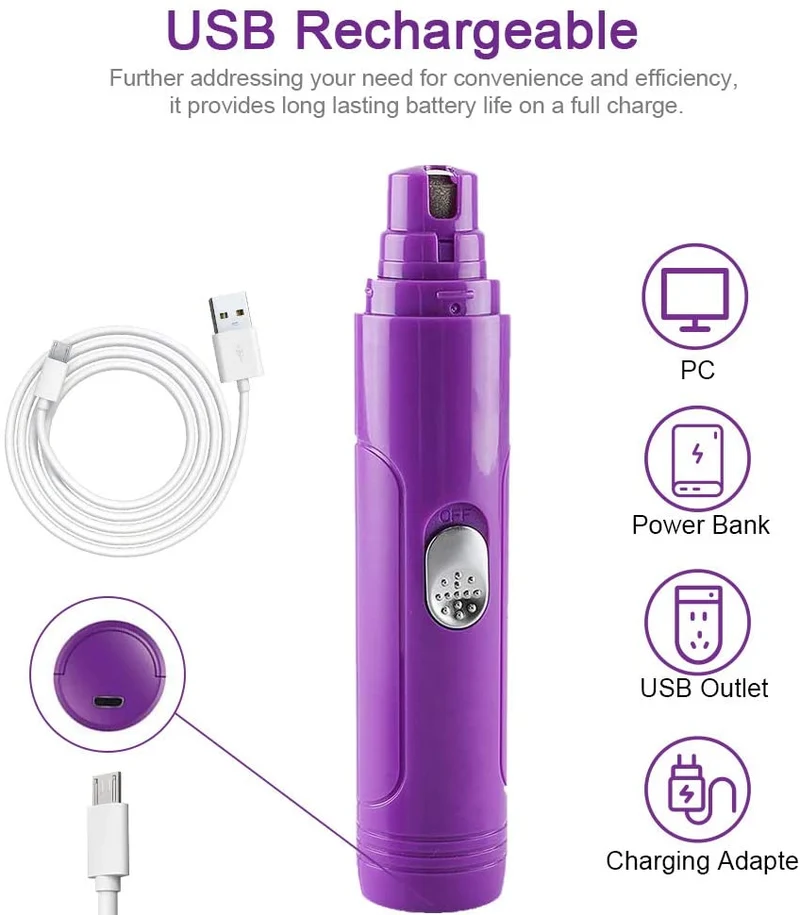Molinillo de uñas Rull para perros, con bajo ruido eléctrico para mascotas, cortadora de uñas sin dolor, herramienta de aseo para perros, gatos, animales pequeños, molinillo de uñas recargable