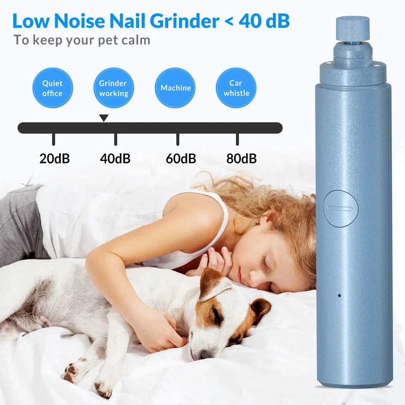 Pet Nail Grinder Kit for Dogs, Dual LED 2-Speed Electric Pet Nail Trimmer, Low Noise Painless Portable Cat Nail Clipper, Paws Grooming Set for Small Medium Pet Dog Cat