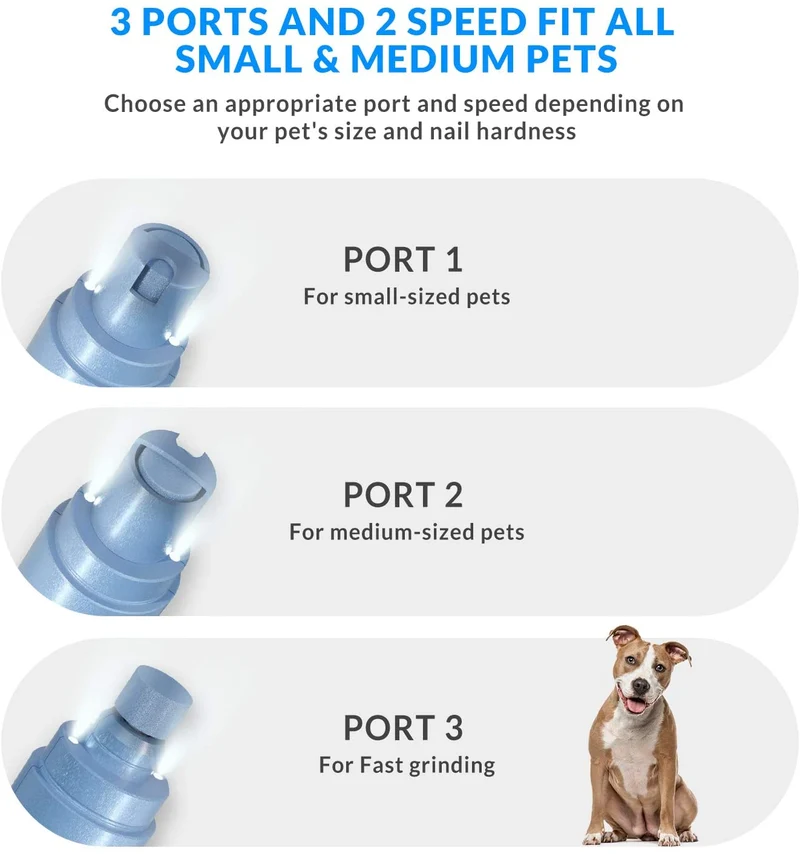 Pet Nail Grinder Kit for Dogs, Dual LED 2-Speed Electric Pet Nail Trimmer, Low Noise Painless Portable Cat Nail Clipper, Paws Grooming Set for Small Medium Pet Dog Cat