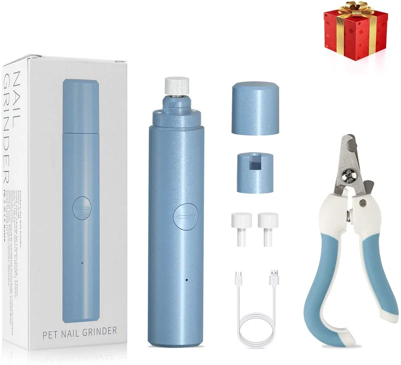 Pet Nail Grinder Kit for Dogs, Dual LED 2-Speed Electric Pet Nail Trimmer, Low Noise Painless Portable Cat Nail Clipper, Paws Grooming Set for Small Medium Pet Dog Cat