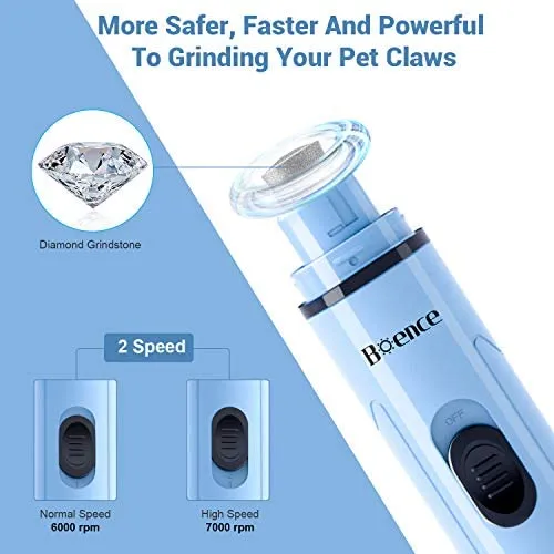 Boence Dogs Nail Grinder Low Noise 2 Speed Pet Nail Trimmer Portable Professional Eelectric Nail File Painless Pet Paws Grooming Tool for Large Medium Small Dogs & Cats