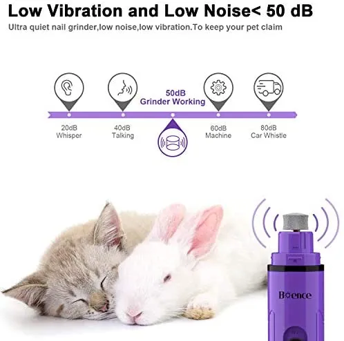 Boence Dogs Nail Grinder Low Noise 2 Speed Pet Nail Trimmer Portable Professional Eelectric Nail File Painless Pet Paws Grooming Tool for Large Medium Small Dogs & Cats