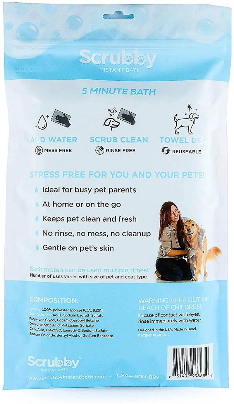 Toallitas para mascotas ScrubbyPet sin enjuague: usa el baño para mascotas, el aseo para mascotas y el lavado de mascotas, fácil de usar, solo para limpiar, secar. Excelente piel sensible. Las toallitas ideales para bañar a tu mascota, perro o gato.