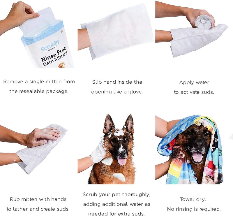 Toallitas para mascotas ScrubbyPet sin enjuague: usa el baño para mascotas, el aseo para mascotas y el lavado de mascotas, fácil de usar, solo para limpiar, secar. Excelente piel sensible. Las toallitas ideales para bañar a tu mascota, perro o gato.
