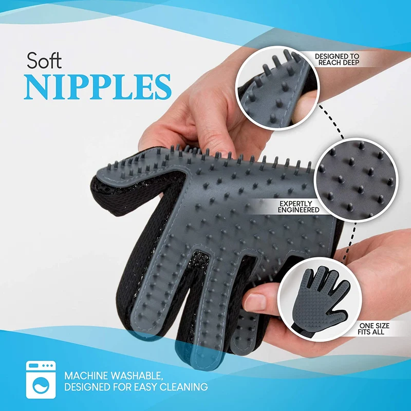 Pet Grooming Glove Dog Brush & Cat Brush for Pets (Single Glove) – Easy, Machine Washable Deshedding Gloves for Dogs & Cats Hair Removal – Dog & Cat Grooming Must-Have (One Size Fits All)