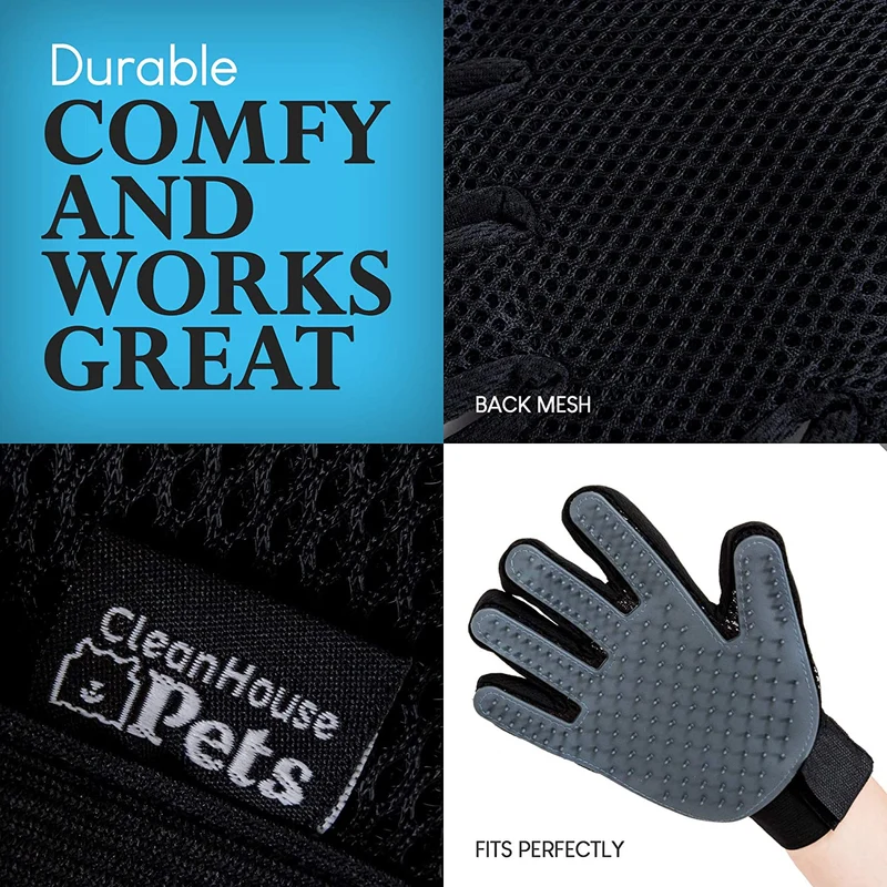 Pet Grooming Glove Dog Brush & Cat Brush for Pets (Single Glove) – Easy, Machine Washable Deshedding Gloves for Dogs & Cats Hair Removal – Dog & Cat Grooming Must-Have (One Size Fits All)