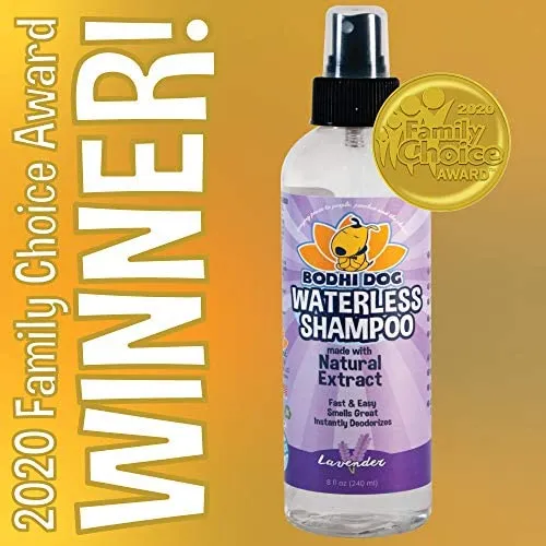 Champú para perros sin agua | Champú seco natural para perros o gatos sin enjuague | 100% no tóxico con extracto natural | Tratamiento aprobado por veterinarios - Fabricado en Estados Unidos - 1 botella de 8.1 fl oz