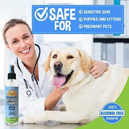 Champú para perros sin agua | Champú seco natural para perros o gatos sin enjuague | 100% no tóxico con extracto natural | Tratamiento aprobado por veterinarios - Fabricado en Estados Unidos - 1 botella de 8.1 fl oz