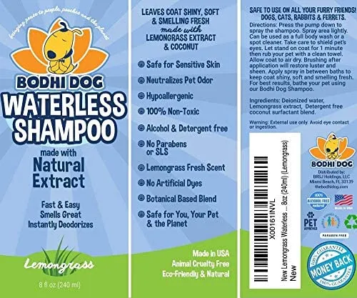 Champú para perros sin agua | Champú seco natural para perros o gatos sin enjuague | 100% no tóxico con extracto natural | Tratamiento aprobado por veterinarios - Fabricado en Estados Unidos - 1 botella de 8.1 fl oz