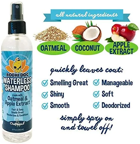 Champú para perros sin agua | Champú seco natural para perros o gatos sin enjuague | 100% no tóxico con extracto natural | Tratamiento aprobado por veterinarios - Fabricado en Estados Unidos - 1 botella de 8.1 fl oz
