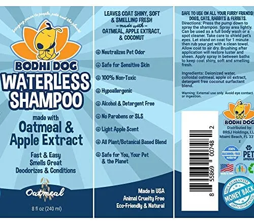 Champú para perros sin agua | Champú seco natural para perros o gatos sin enjuague | 100% no tóxico con extracto natural | Tratamiento aprobado por veterinarios - Fabricado en Estados Unidos - 1 botella de 8.1 fl oz
