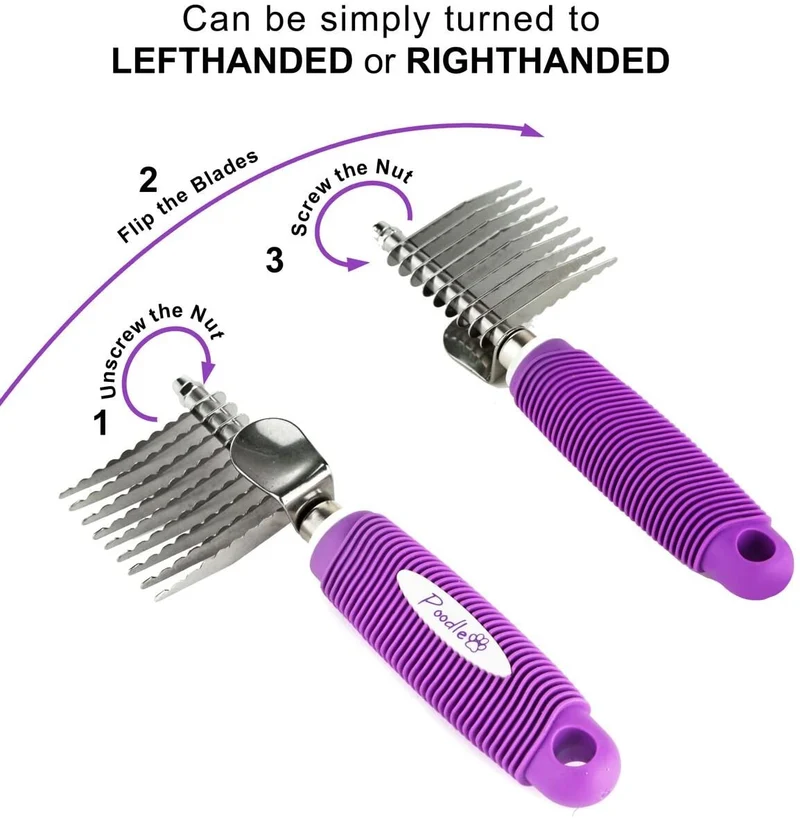Herramienta de cepillo para rastrillo de pelo para mascotas con cuchillas largas de seguridad de 2.5 in para desenredar el pelo de la capa inferior estereada o anudada.