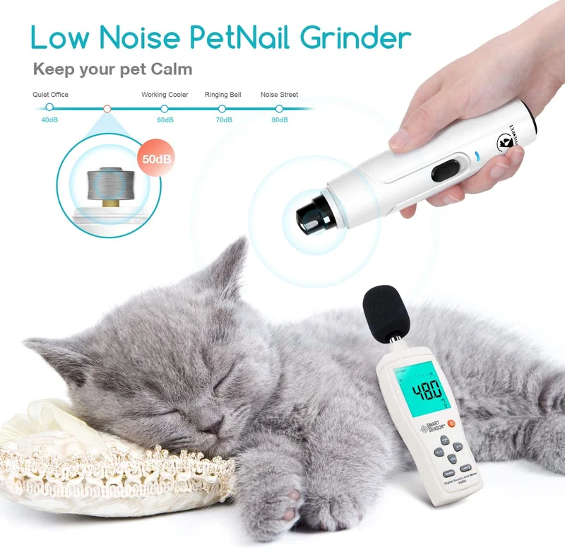 Bonve Pet - Molinillo de uñas eléctrico inalámbrico de 2 velocidades para gatos, recargable, cortadora de uñas de bajo ruido, sin dolor, para perros y gatos pequeños y medianos, grandes