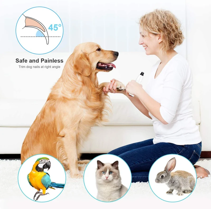 Bonve Pet - Molinillo de uñas eléctrico inalámbrico de 2 velocidades para gatos, recargable, cortadora de uñas de bajo ruido, sin dolor, para perros y gatos pequeños y medianos, grandes