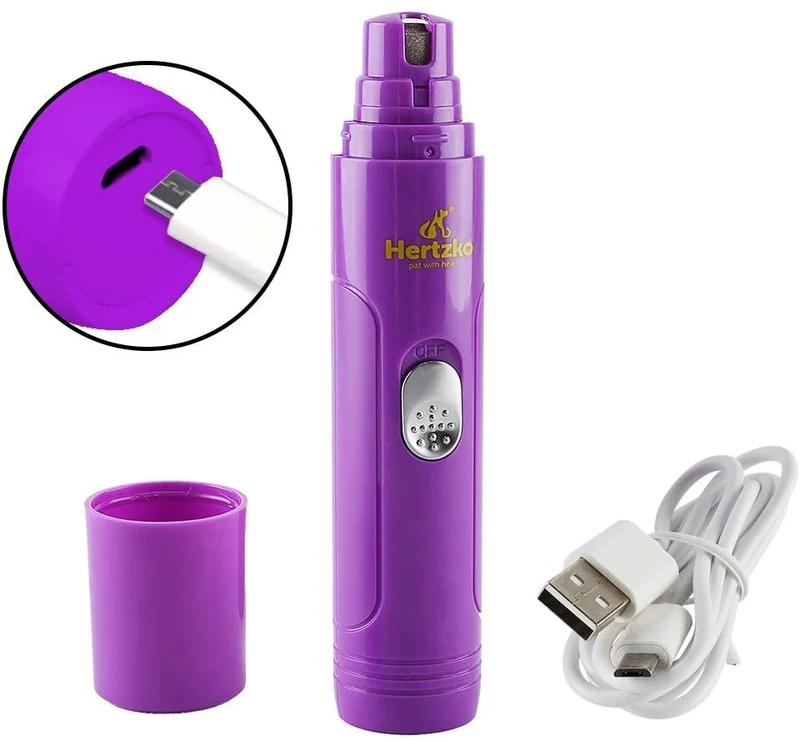 Lima de uñas eléctrica Hertzko, para cortar uñas de forma suave e indolora, para mascotas, desbarbado, moldeador y suavizar, para perros, gatos, conejos y aves, batería portátil e incluye cable USB