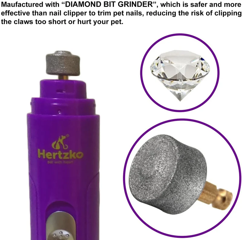 Lima de uñas eléctrica Hertzko, para cortar uñas de forma suave e indolora, para mascotas, desbarbado, moldeador y suavizar, para perros, gatos, conejos y aves, batería portátil e incluye cable USB