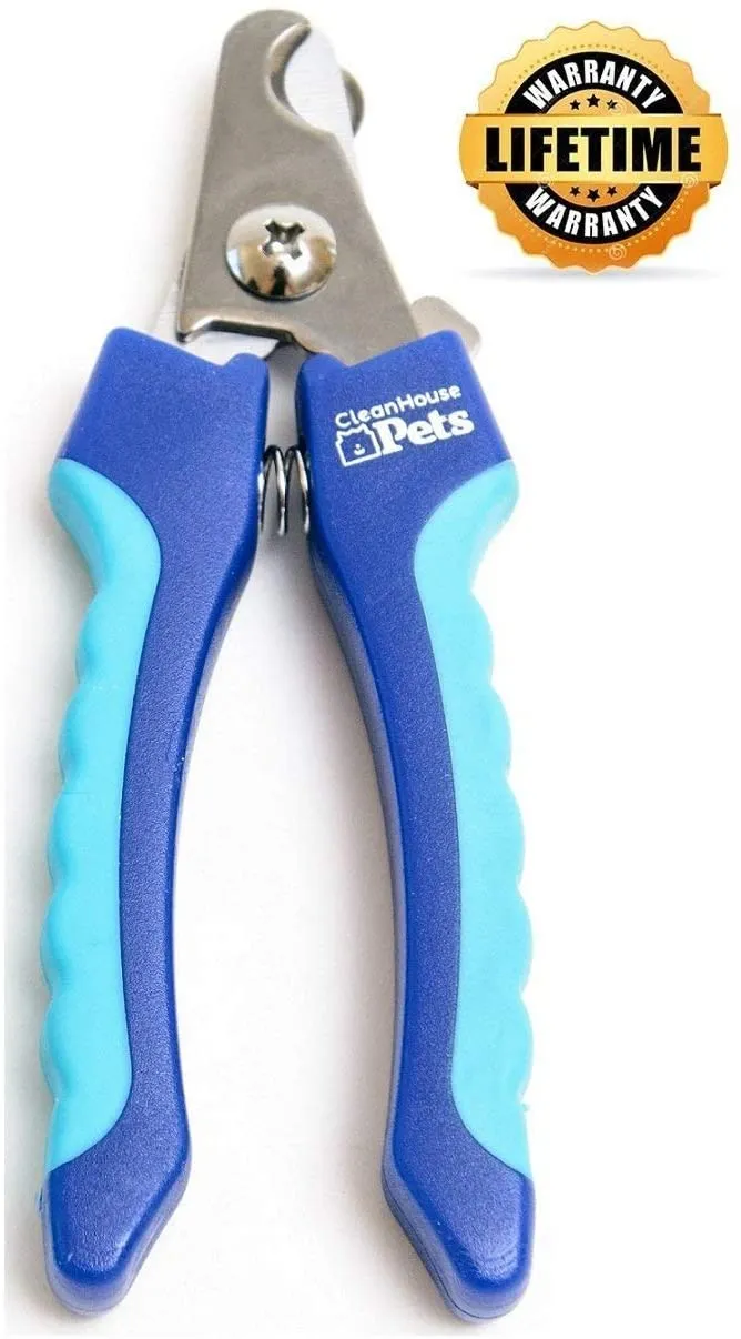Cortaúñas para perros y gatos de CleanHouse, con protección de seguridad para mascotas y cerradura, acero inoxidable, muy fácil de usar, el mejor cortauñas para mascotas para animales. Tamaño pequeño y grande.