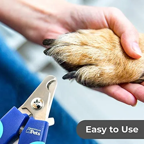 Cortaúñas para perros y gatos de CleanHouse, con protección de seguridad para mascotas y cerradura, acero inoxidable, muy fácil de usar, el mejor cortauñas para mascotas para animales. Tamaño pequeño y grande.