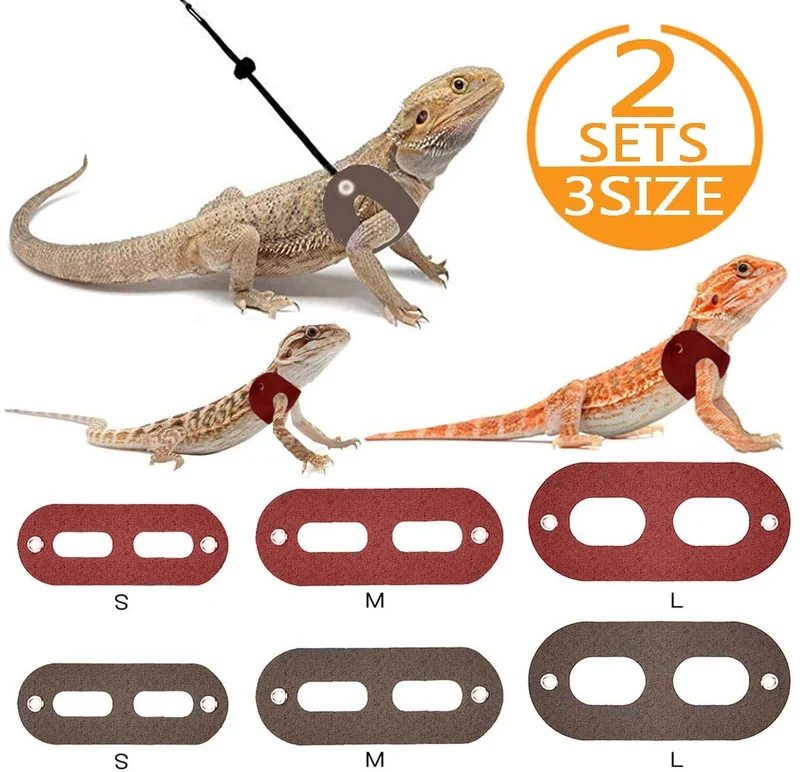 Bigbigjk - Juego de 2 correas de dragón (S, M, L, 2 unidades), arnés de dragón con barba, arnés ajustable para reptiles con correa de lagarto, anfibios de correa de gecko, correas para mascotas de animales pequeños (3 tamaños)
