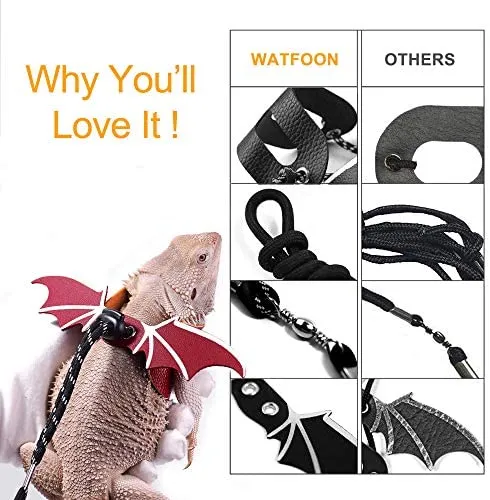 WATFOON - Arnés de piel de reptil con alas ajustables con correa de dragón, anfibios de lagarto, camaleón, cobaya, hurones, hámster, ratas, animales pequeños