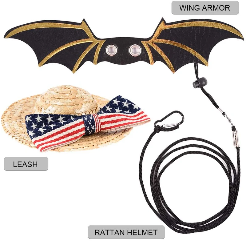 Nobranded Lizard Harness Bearded Dragon Leash and Belt Hammock National Flag Hat 7 pc Set, Adjustable Amphibian and Other Small Pet Reptile Harness （S, M, L ）+ 1 Straw Hat + 1 Hammock