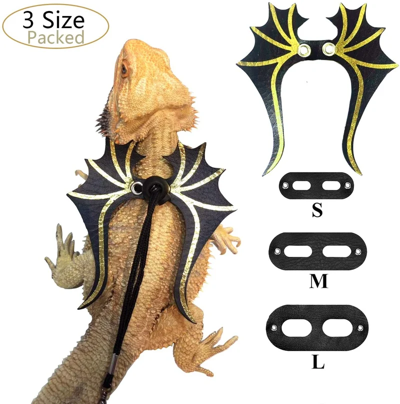 Vehomy 3 paquetes de arnés y correa de dragón barbudo ajustable (S, M, L) suave correa de piel para reptiles para anfibios y otros animales de mascotas pequeños