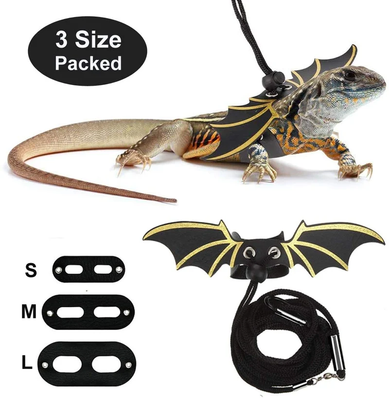 MABELER 3 Packs Adjustable Lizard Leash Bearded Dragon Harness (S/M/L Size) with Cool Wings for Lizard Reptiles and Other Small Pet Animals
